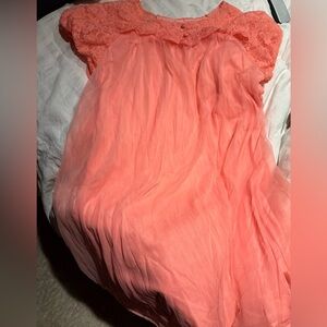 Vintage Coral 🪸 Lace Babydoll Nightgown Cap Sleeves Organza Size M/L